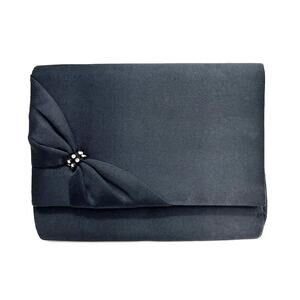 Le Regale Crossbody Handbag Women Black Satin Evening Bow Rhinestone Purse Bag